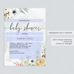Winter flowers baby shower invitation download by LittleSizzle