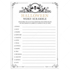 Halloween Word Scramble Printable Gold and Black Skull by LittleSizzle