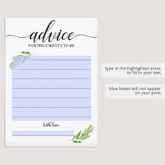 Virtual baby shower advice cards download by LittleSizzle