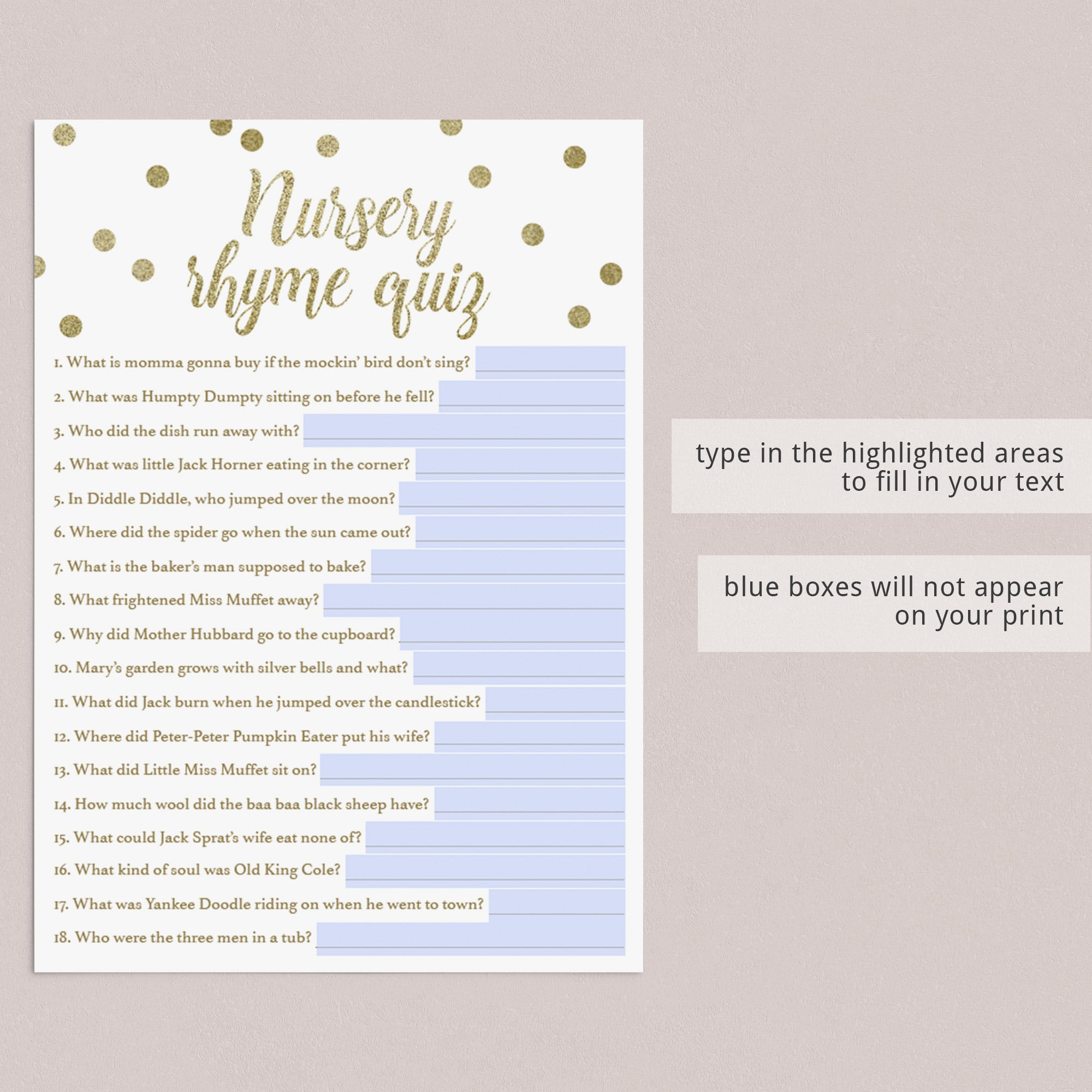 Virtual baby shower game pdf template Gold virtual baby shower game by LittleSizzle