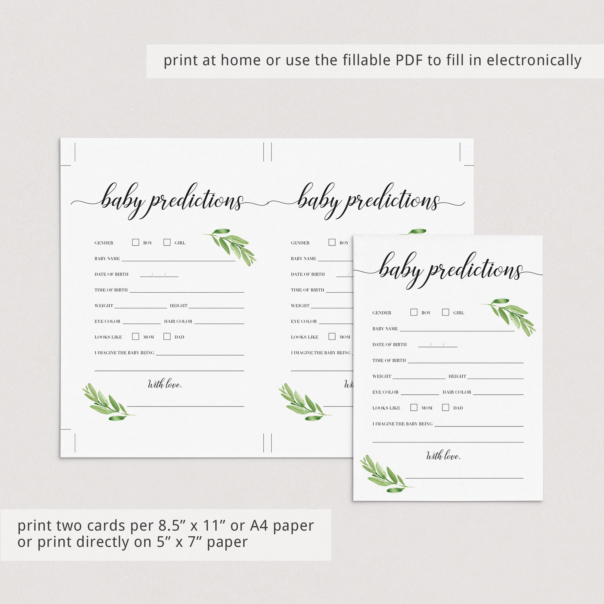 Virtual baby shower games for greenery themed baby shower by LittleSizzle