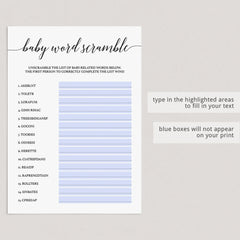 Simple Baby Shower Scrambled Word Game