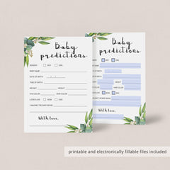 Baby Predictions Game for Greenery Baby Shower