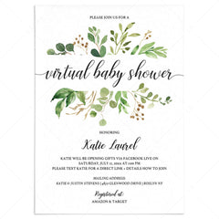 Greenery Virtual Baby Shower Invitation Template by LittleSizzle