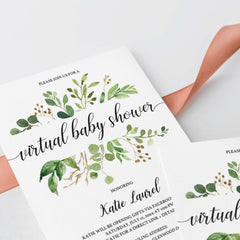 Greenery Virtual Baby Shower Invitation Template