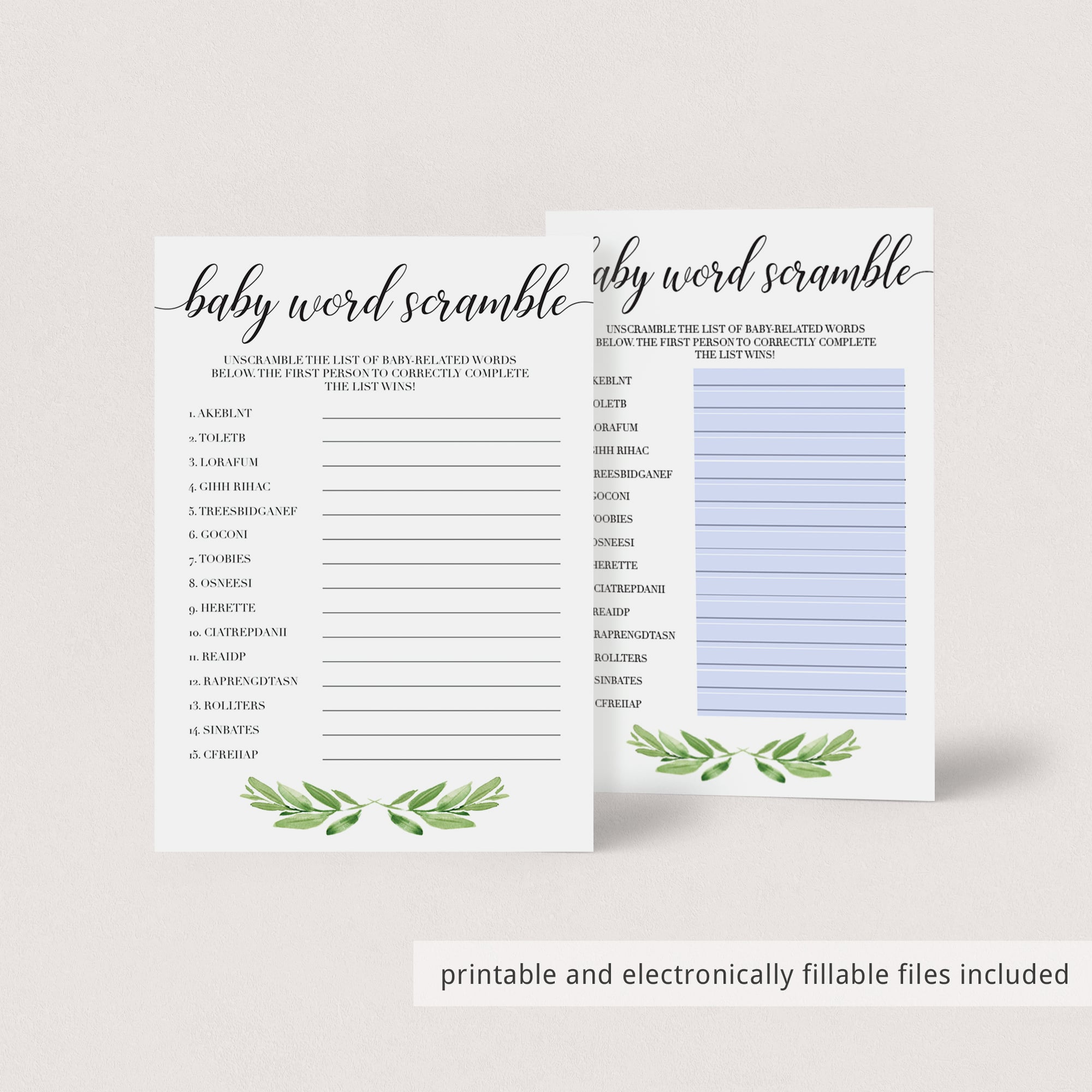 Virtual baby shower games word scramble fillable by LittleSizzle