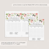 Floral Bridal Scattergories Game Printable & Fillable PDF