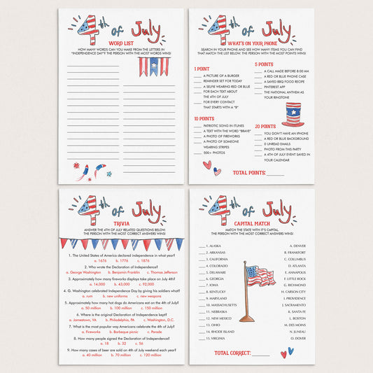 4th of July BBQ Games Bundle Instant Download by LittleSizzle
