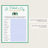 St. Patrick's Day Word Scramble Instant Download