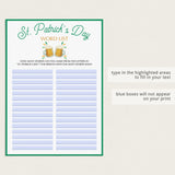 St Patrick's Day Word Game Virtual & Printable