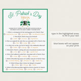 St. Patrick's Day Trivia Printable & Virtual Quiz Templates