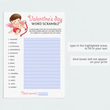 Printable & Virtual Valentine's Day Classroom Game Word Scramble