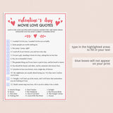 Valentine's Day Romantic Movie Quotes Game Instant Download