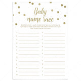 Gold baby shower games a to z baby names printable by LittleSizzle