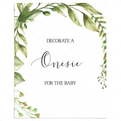 Decorate a onesie baby shower table sign printable green leaves by LittleSizzle