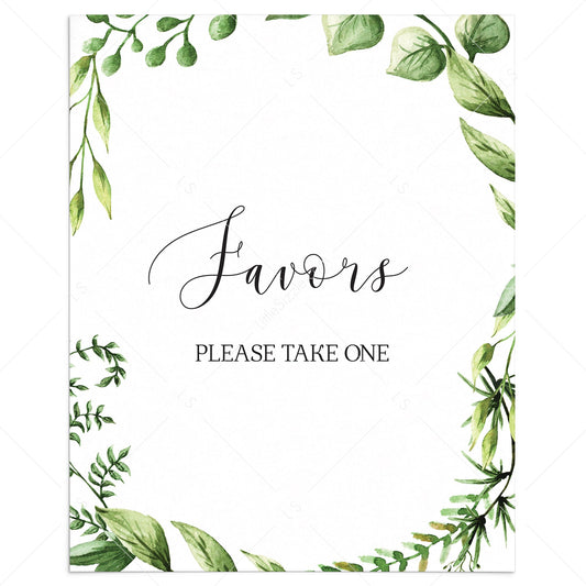 Printable Please Take One Sign Wedding Favor Sign Reception Signs Party  Favors Bridal Shower Sign Landscape Sign DIY 8x10, 5x7, 4x6 Greenery  (Instant Download) …