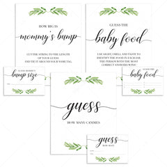 Greenery baby shower guessing signs and cards printables by LittleSizzle