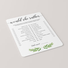 Would she rather baby shower game printable greenery theme by LittleSizzle