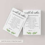Green baby shower game would she rather printable by LittleSizzle