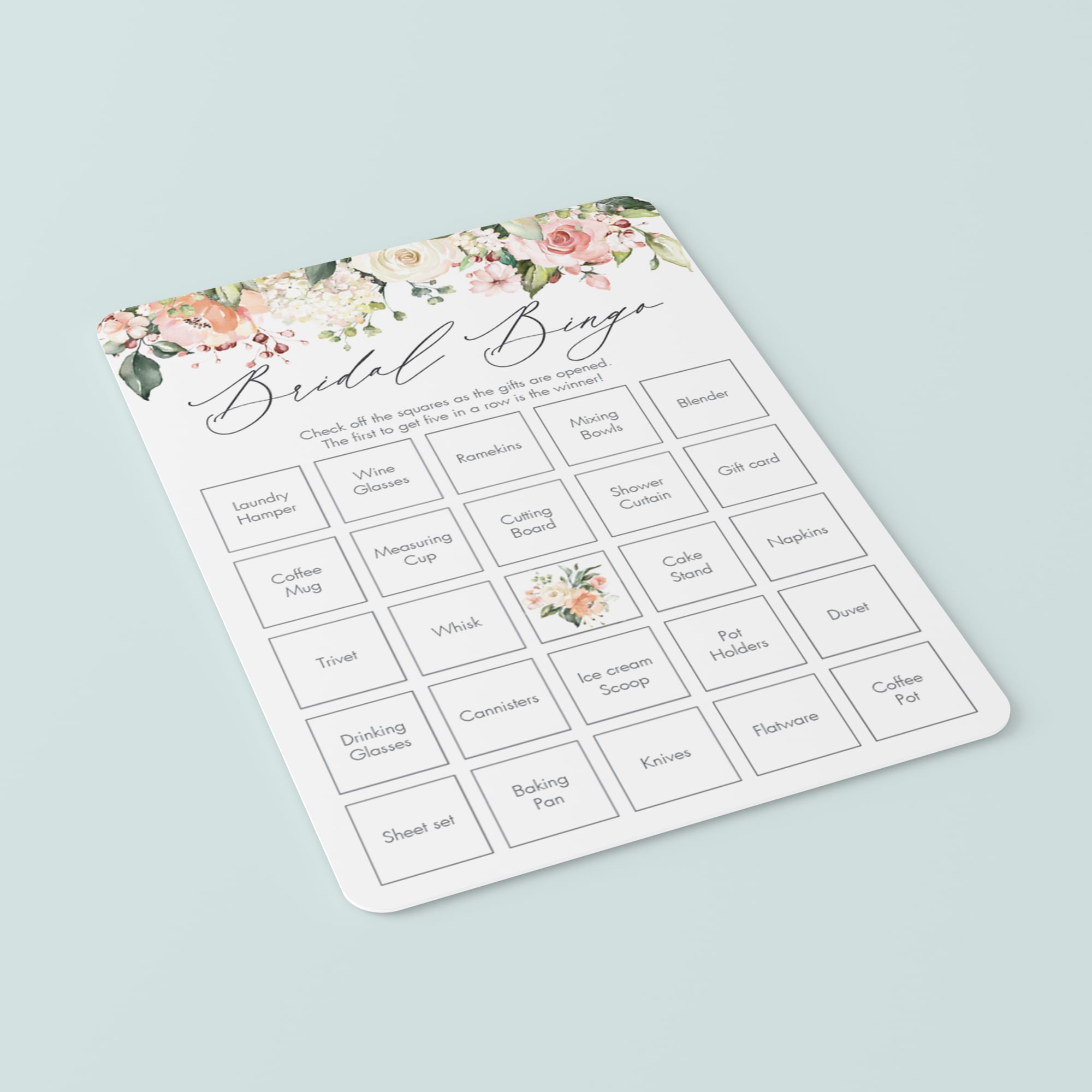 prefilled bingo cards for bridal shower floral themed