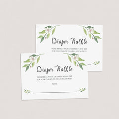 Watercolor Green Foliage Diaper Raffle Ticket Printable