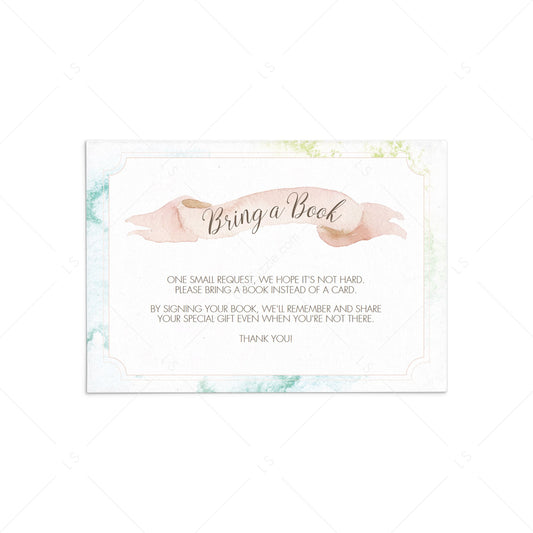 Watercolor baby shower book request card download by LittleSizzle
