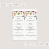 Blush floral menu cards instant download by LittleSizzle