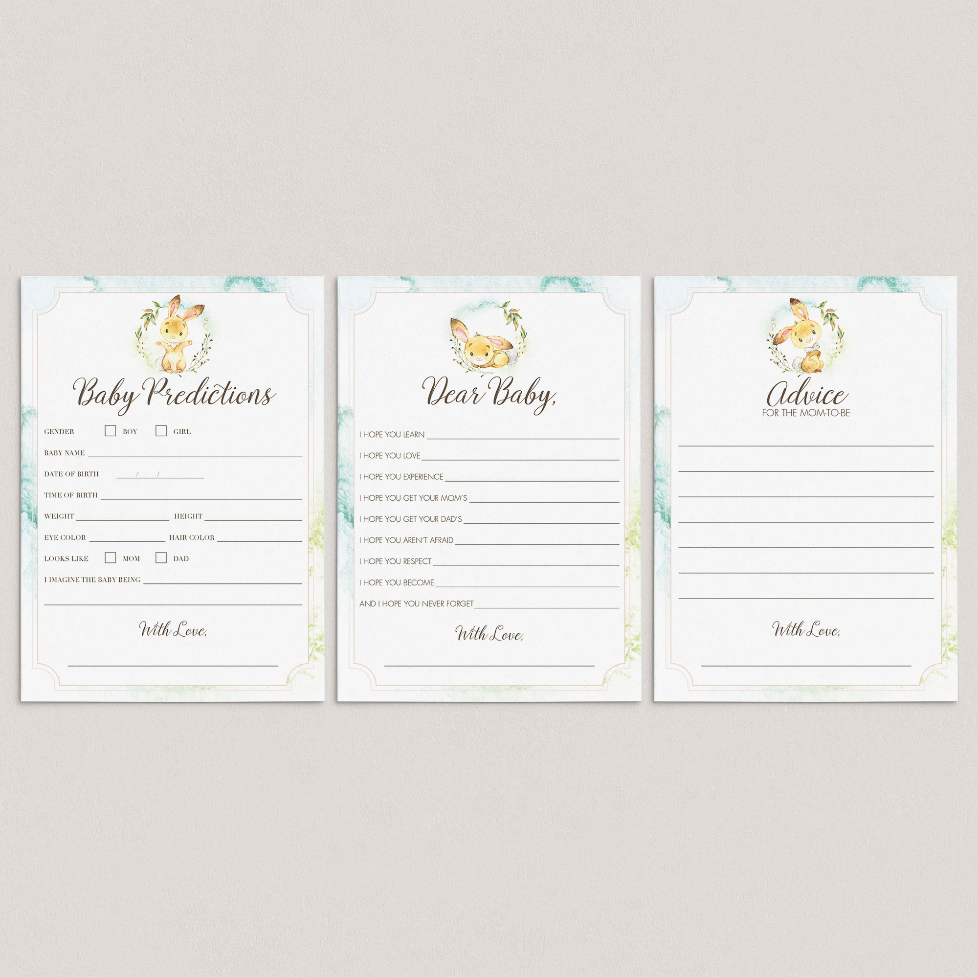 Bunny baby shower activities download PDF by LittleSizzle