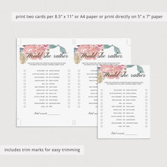 Would she rather quiz for baby shower watercolor flowers by LittleSizzle