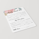 Baby Shower Mad Libs Printable Blush Floral