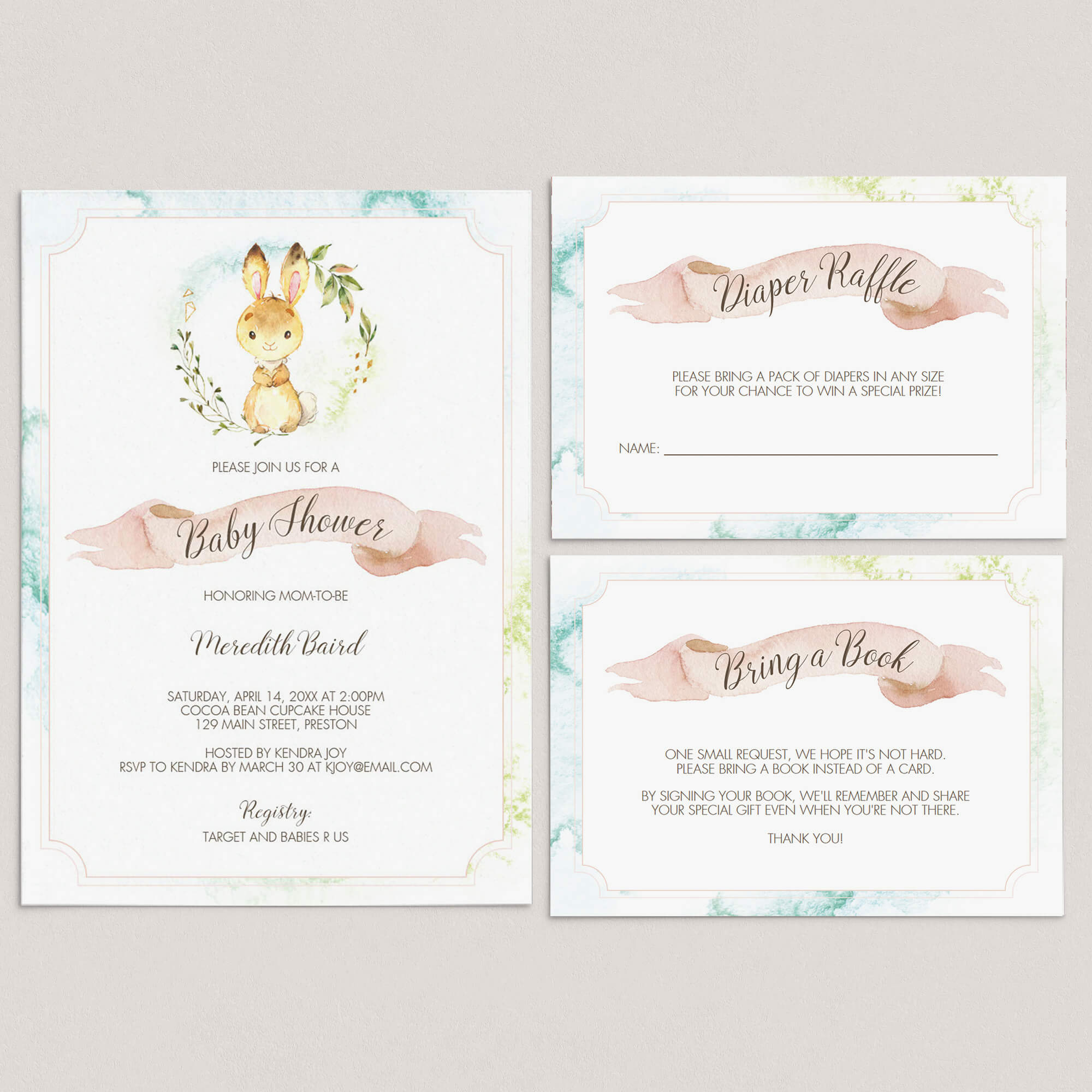 Watercolor Rabbit Baby Shower Invitation Set by LittleSizzle