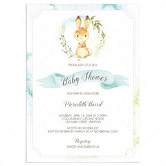 Cute Rabbit Baby Shower Invitation Template for Boy by LittleSizzle