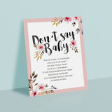Baby girl shower activities dont say baby printable table sign by LittleSizzle