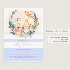 Floral green wreath baby shower invite template for girls by LittleSizzle
