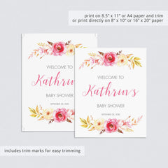 Pink Floral Baby Shower Welcome Poster Template