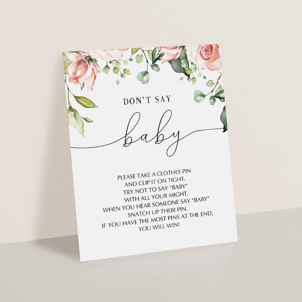 Watercolor flowers baby shower dont say baby game by LittleSizzle