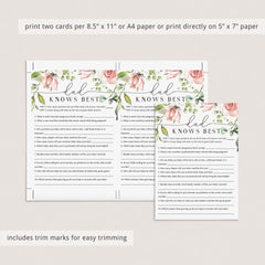 Dad Knows Best Printable Baby Shower Game Floral Theme