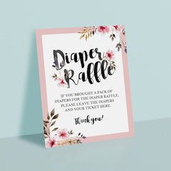 Editable Baby Girl Shower Diaper Raffle Table Sign Template