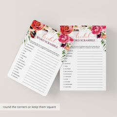 red wedding shower word scramble game instant download
