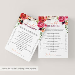 watercolor flowers bridalshower would she rather downloadable games
