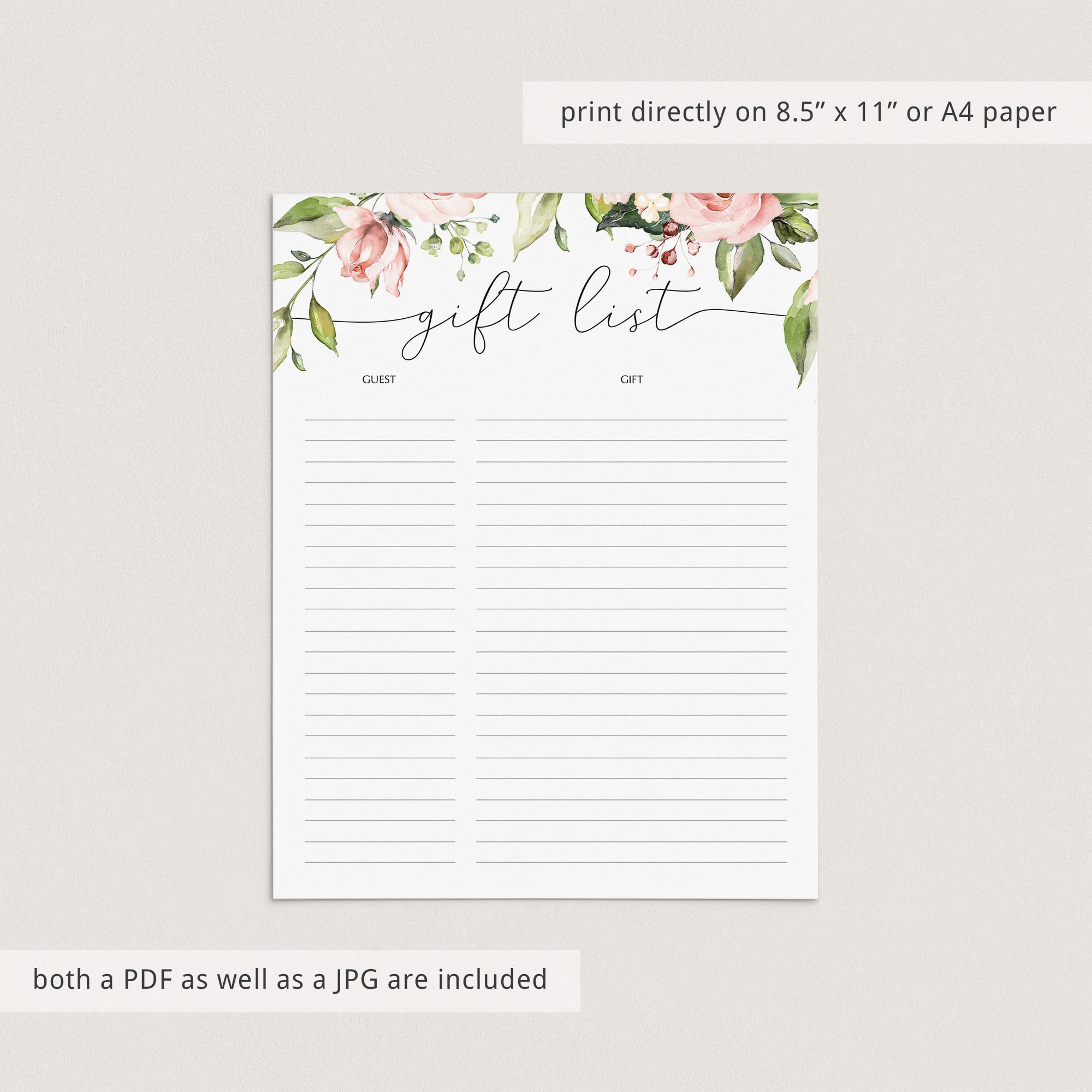 Printable gift tracker sheets blush floral by LittleSizzle
