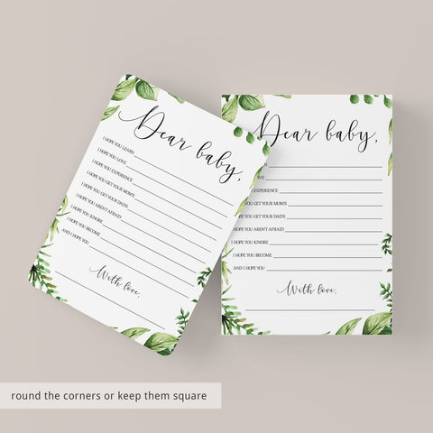 Wish for Baby shower cards printable with Watercolor Green Leaves ...
