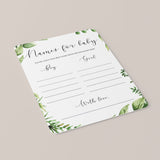 Greenery Baby Shower Name Game Printable