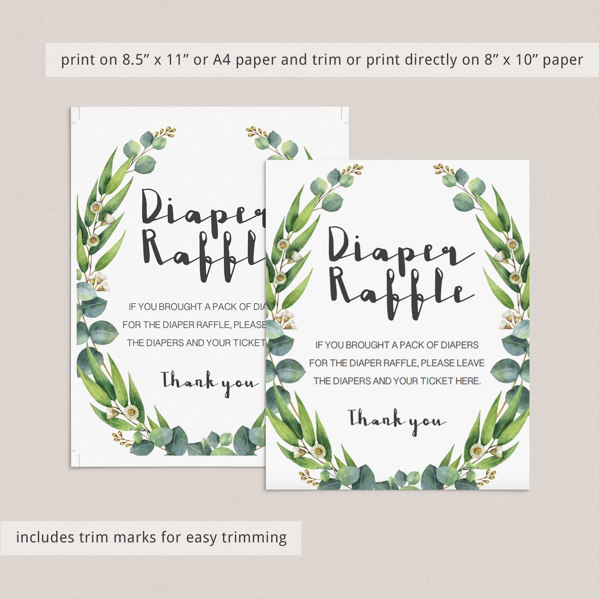 DIY diaper raffle game for botanical baby shower printable by LittleSizzle
