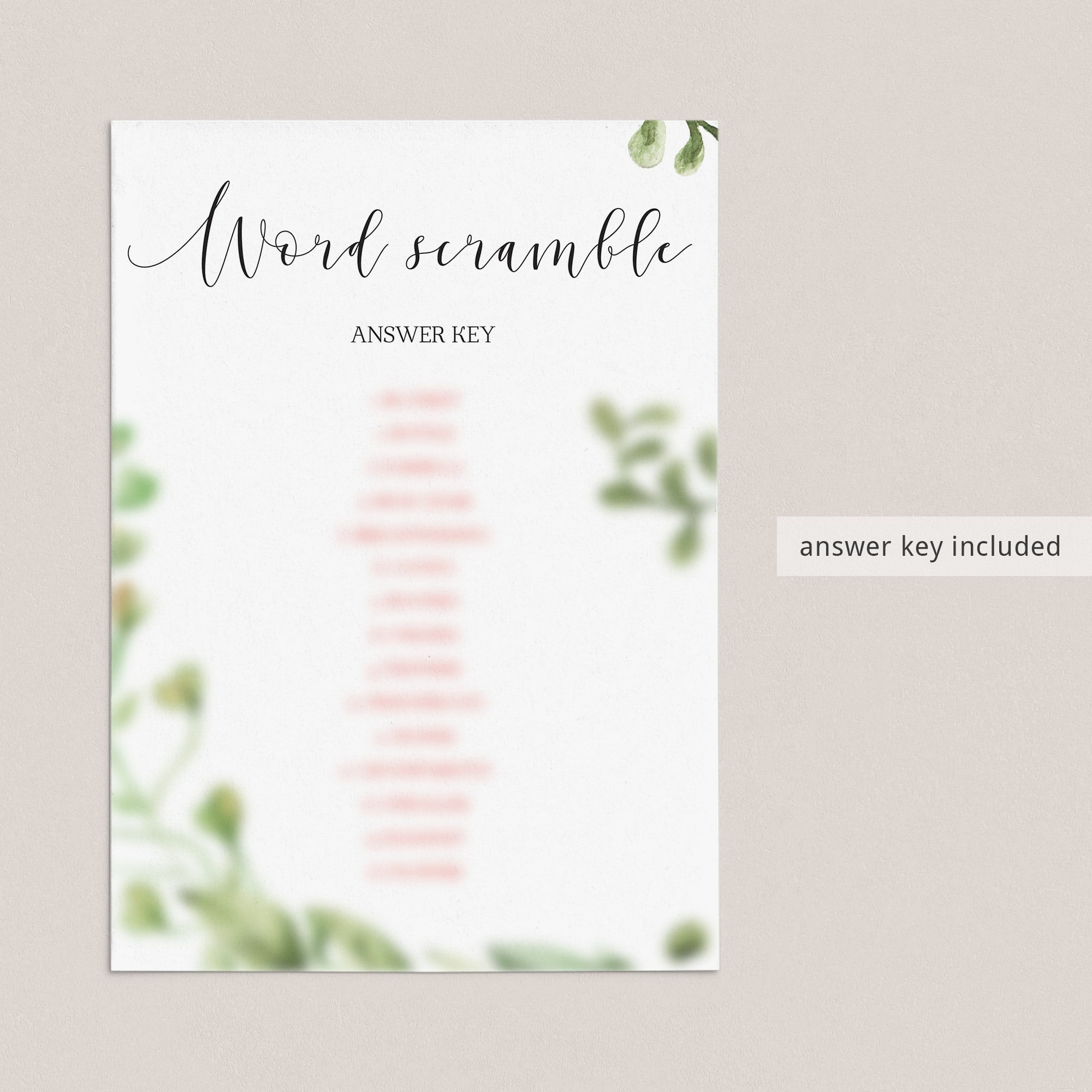 Watercolor leaves baby word scramble games babyshower instant download by LittleSizzle