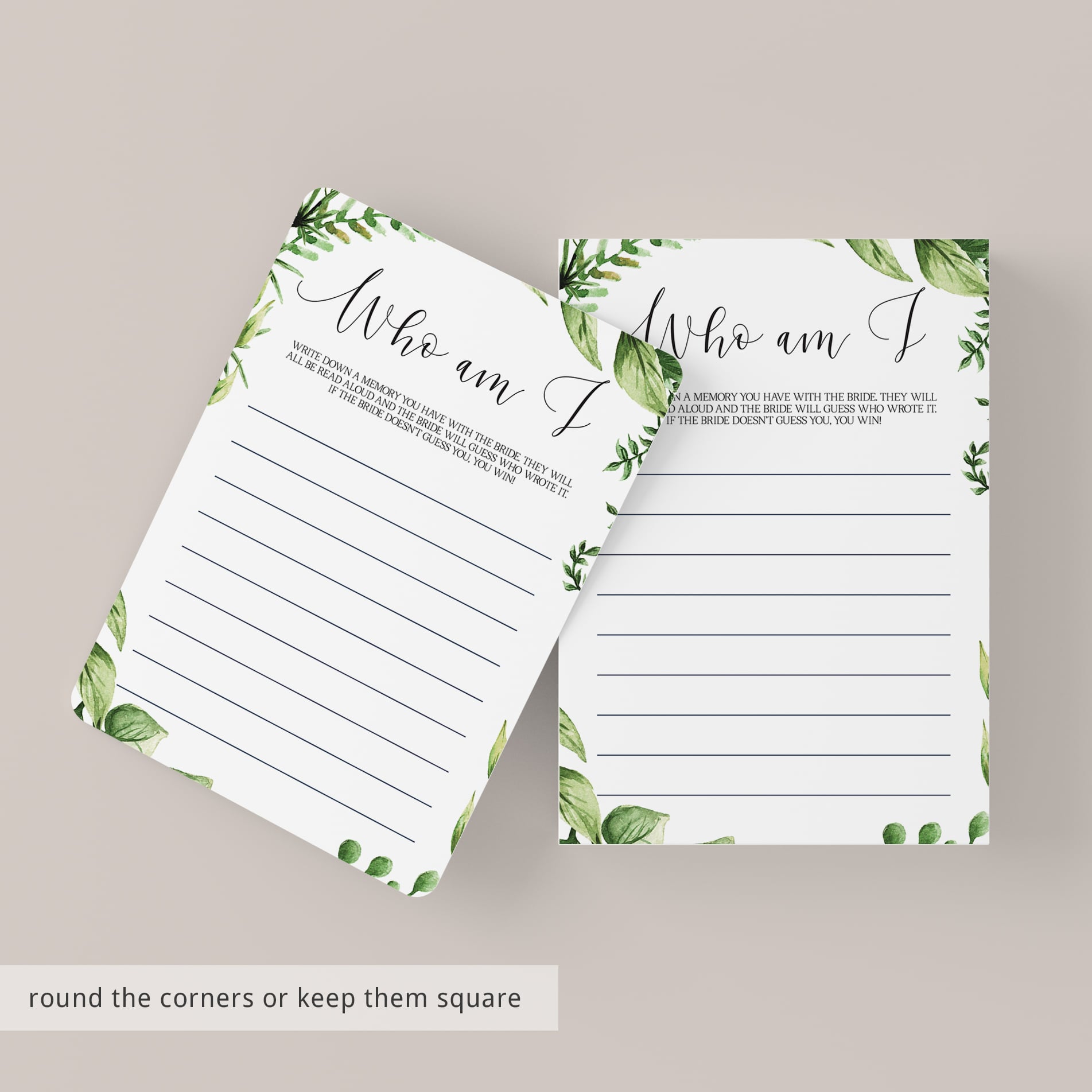 watercolor green leaves bridal party games printables