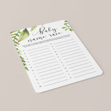 Greenery Baby Name Race Card Printable Baby Shower Game