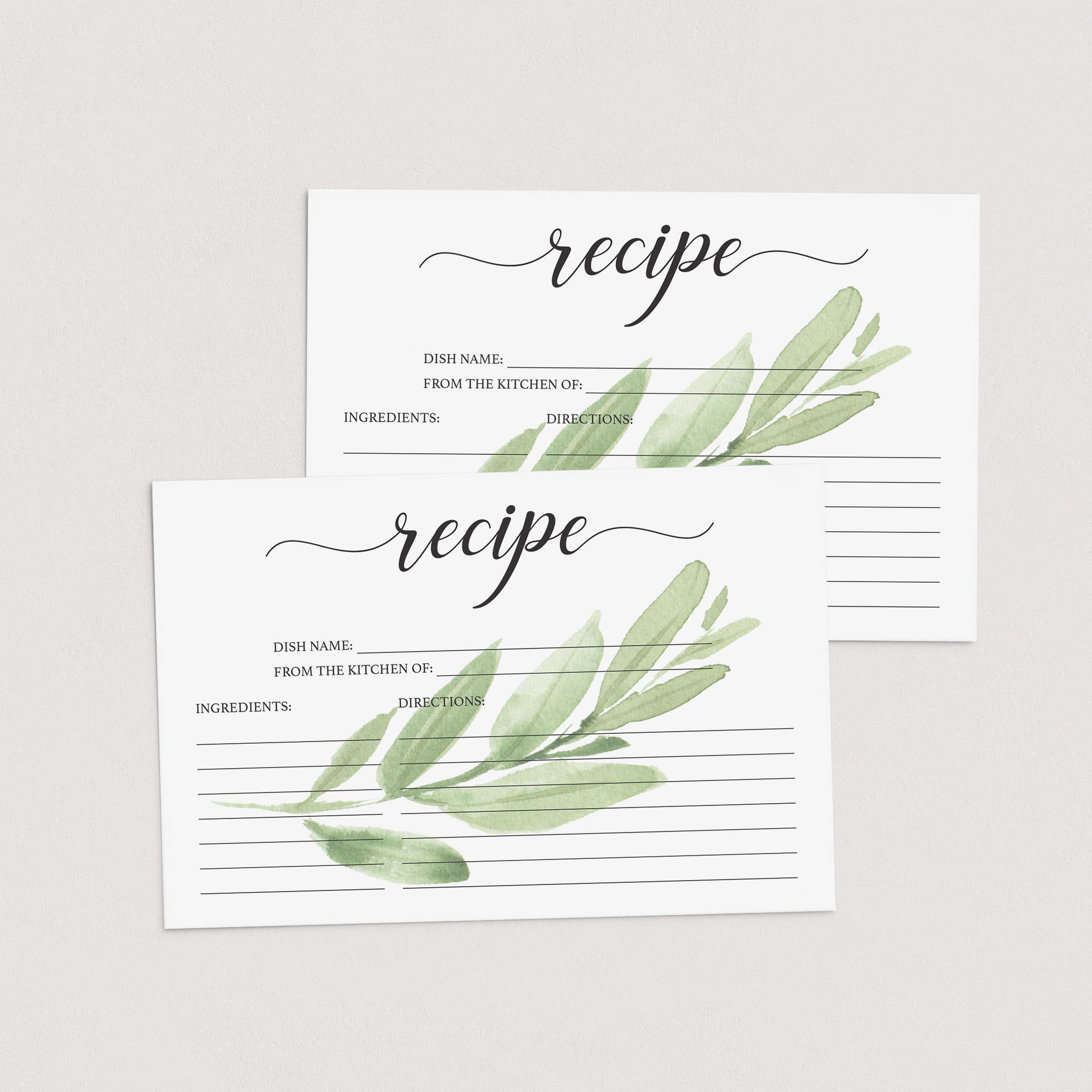Download recipe cards with watercolor leaves by LittleSizzle