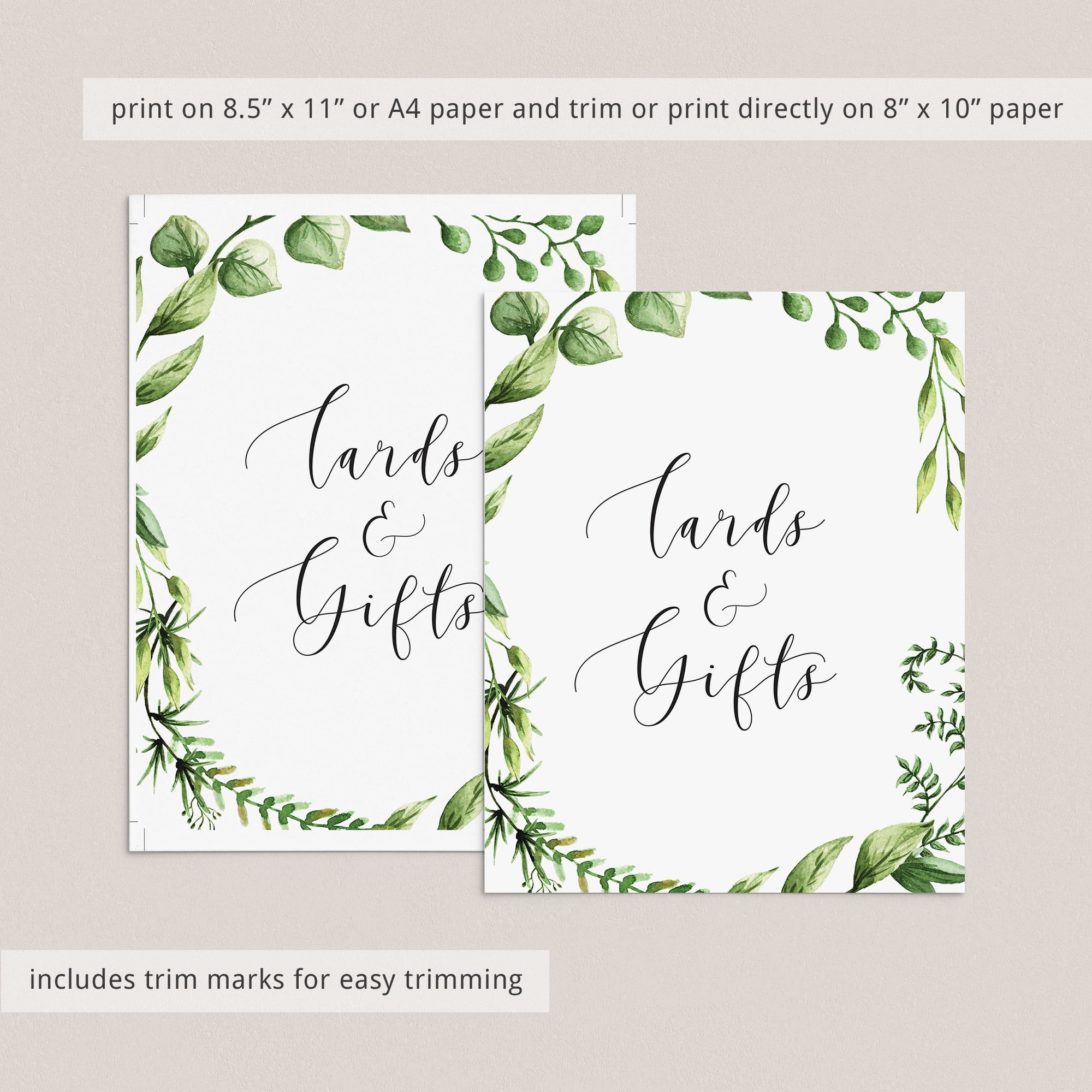 Instant download files for party gift table sign with green leaves by LittleSizzle