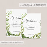 Watercolor Green Leaves Baby Shower Sign Package